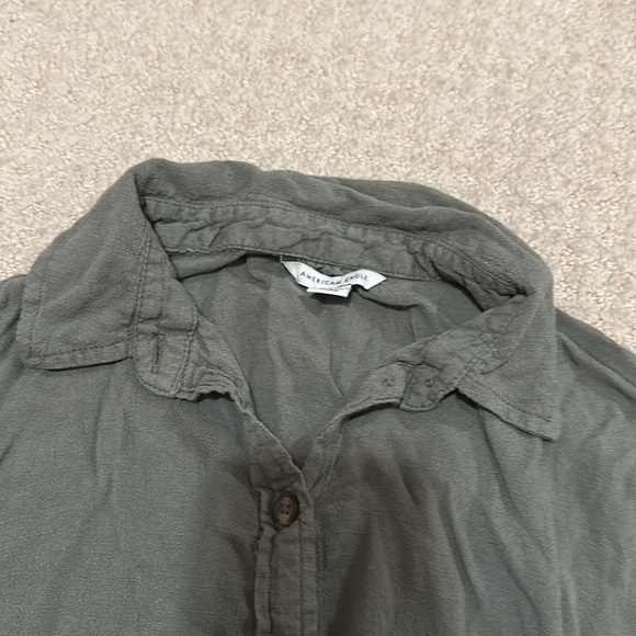 American Eagle Sage Green Cropped Tie Blouse - Picture 2 of 2